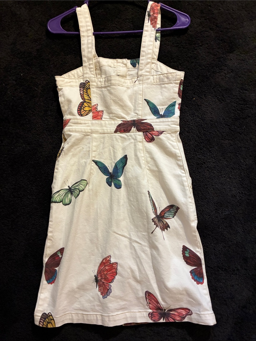 Rachel Antonoff Cream Button-Front Apron Dress Pockets w/Butterfly Print size 0 - Picture 10 of 13